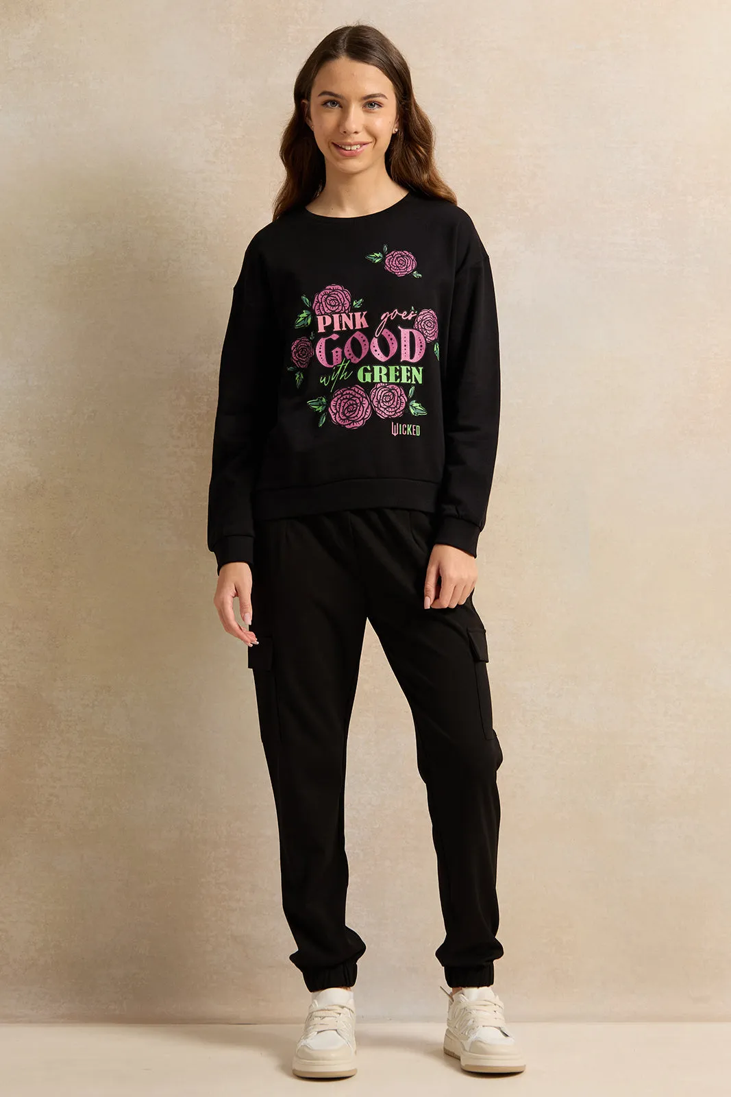 Senior Girls Black Printed Sweatshirt