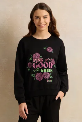 Senior Girls Black Printed Sweatshirt