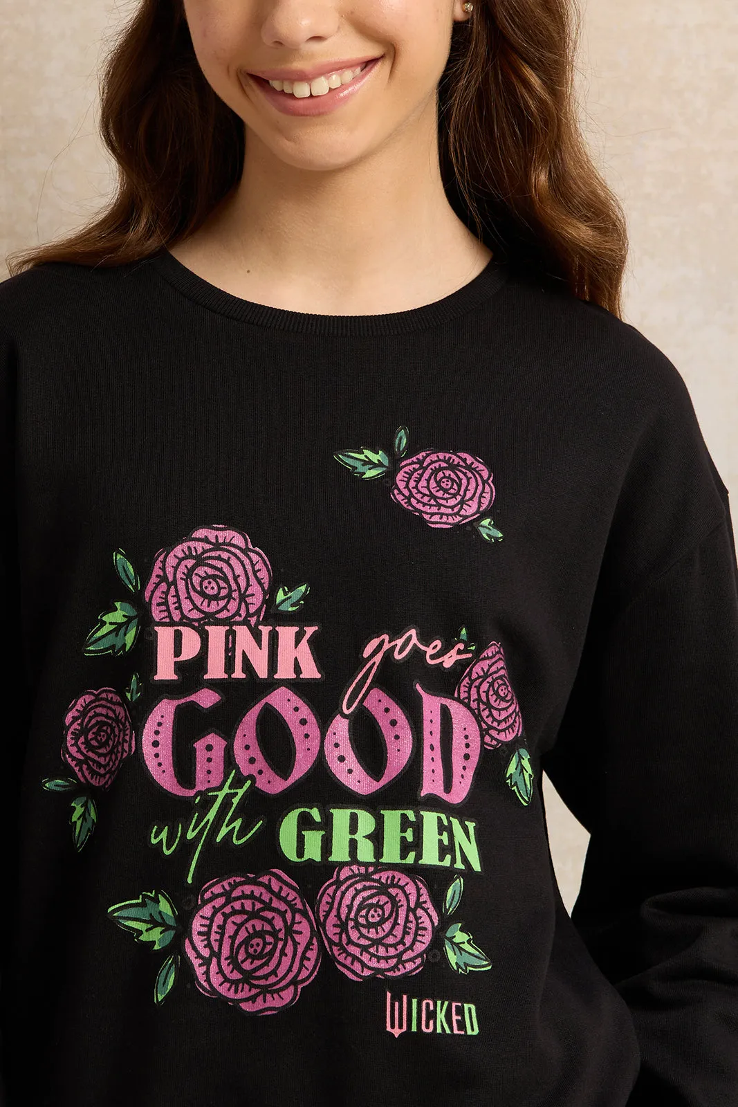 Senior Girls Black Printed Sweatshirt