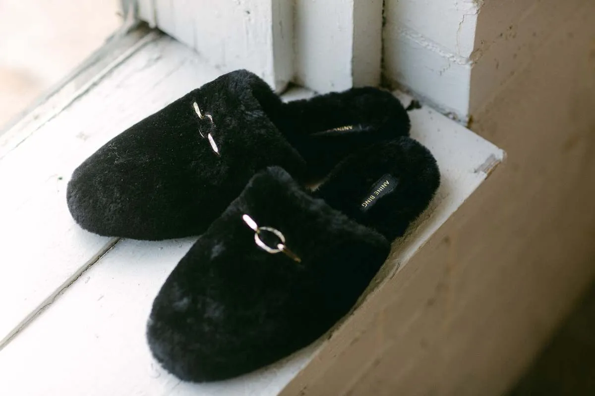 Black Shearling Slip-Ons