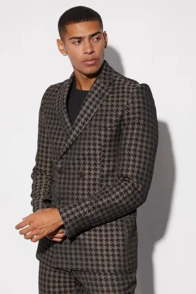 Skinny Double Breasted Dogtooth Suit Jacket