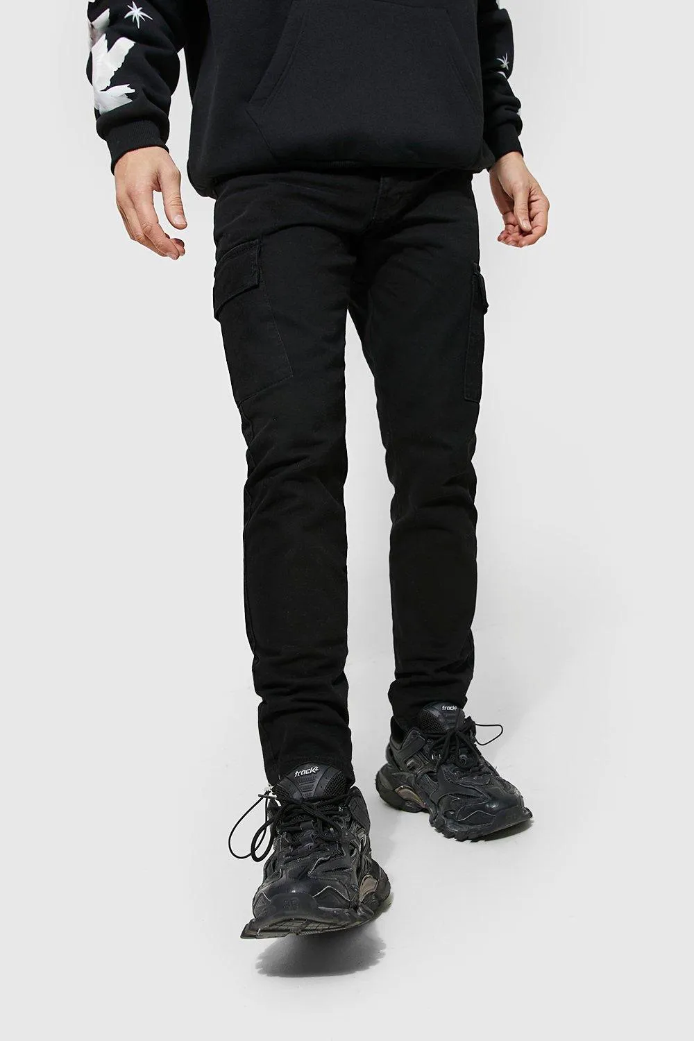 Slim Fit Rigid Cargo Jeans With Belt