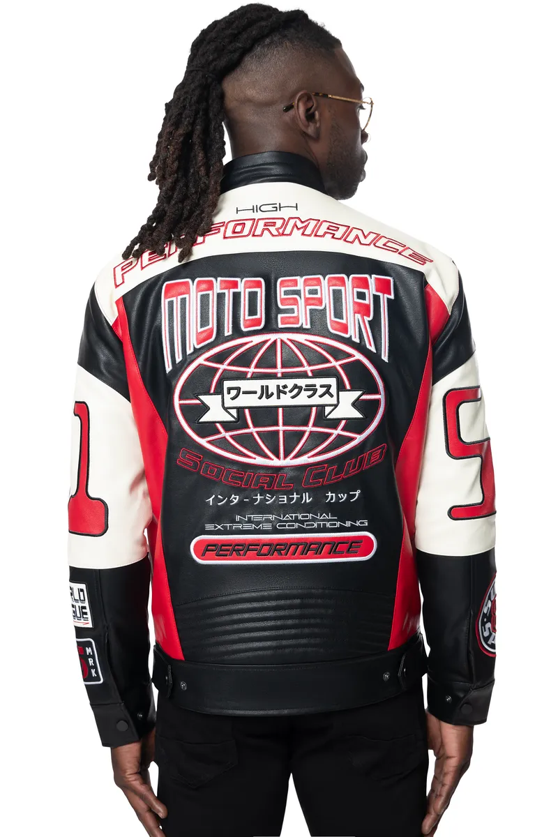 Smoke Rise Pu Racing Leather Jacket Red/Black