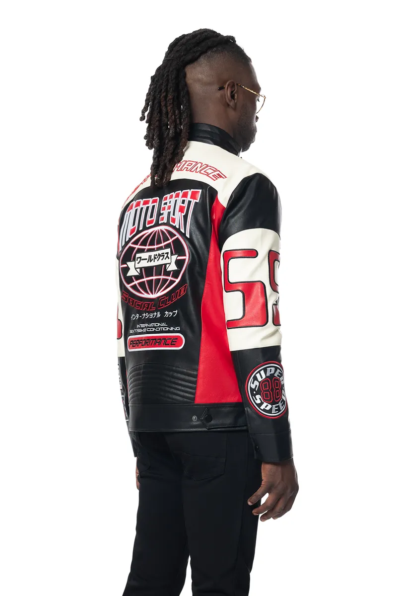 Smoke Rise Pu Racing Leather Jacket Red/Black