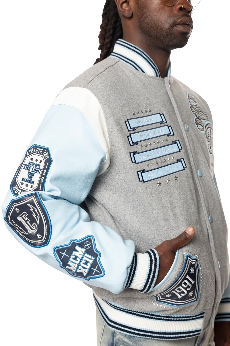 Smoke Rise Studded Patch Varsity Jacket