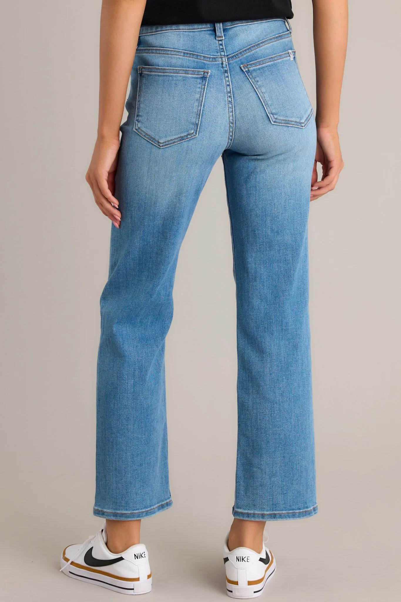 Sneak Peek Medium Wash High Rise Straight Leg Jeans