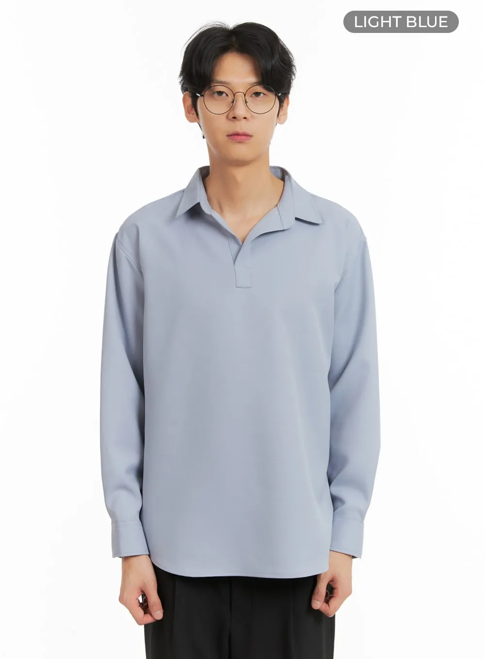 Solid V-Neck Long Sleeve Men's Shirt IA401