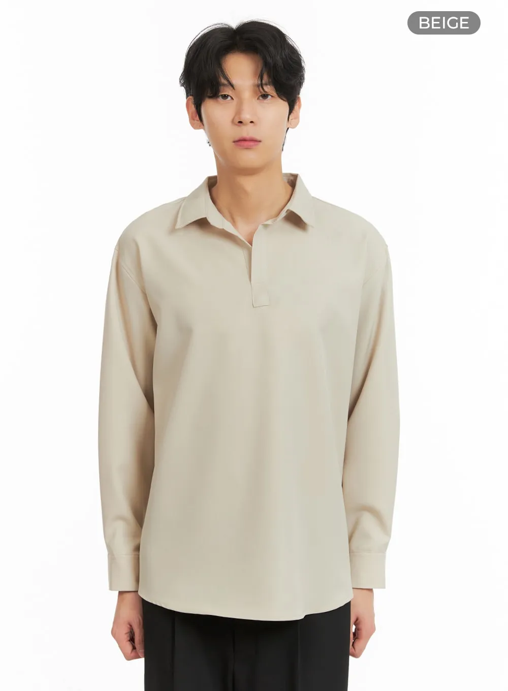 Solid V-Neck Long Sleeve Men's Shirt IA401