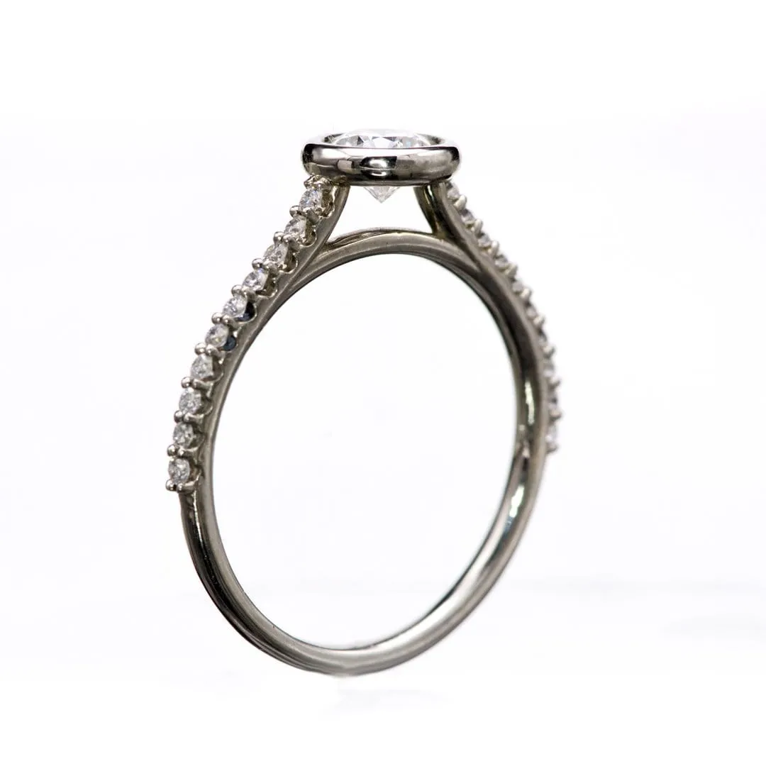 Sonia - 5mm/0.5ct round Bezel Set Engagement Ring in 14k White Gold - Setting only, ready to ship