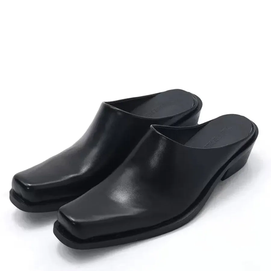 Square Toe Minimalist Black Mules