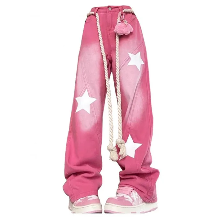 Star Print Y2K Pink Jeans