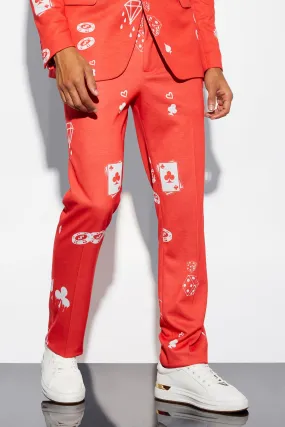 Straight Leg Card Print Suit Trousers