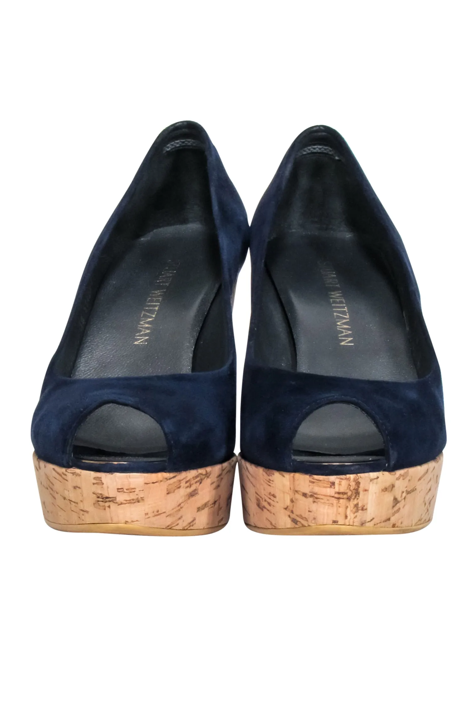 Stuart Weitzman - Navy Peep Toe Cork Wedges Sz 8