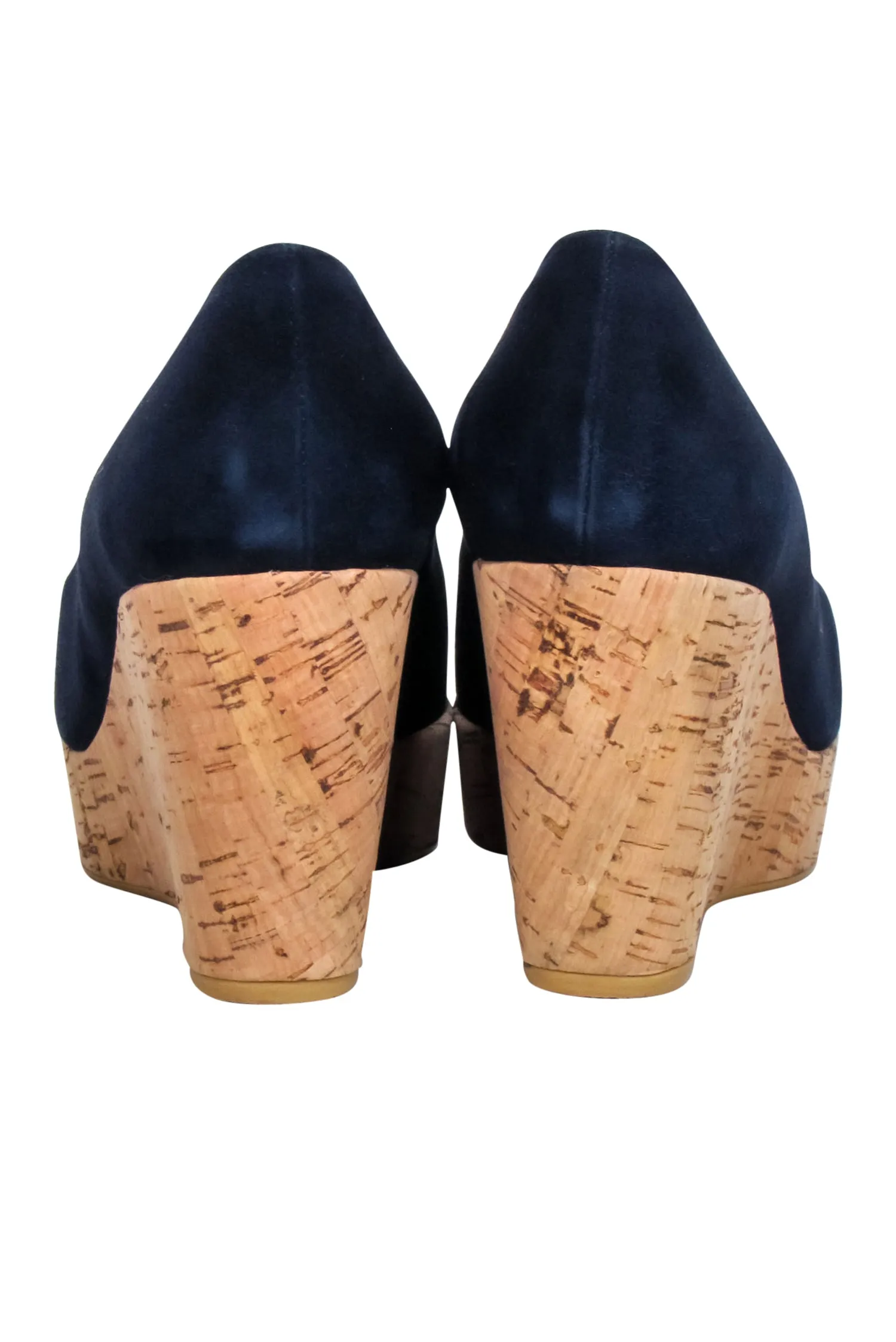 Stuart Weitzman - Navy Peep Toe Cork Wedges Sz 8