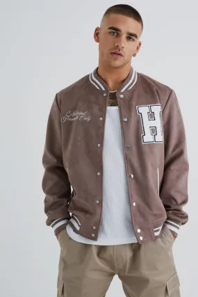 Suede Varsity Jacket With Badge