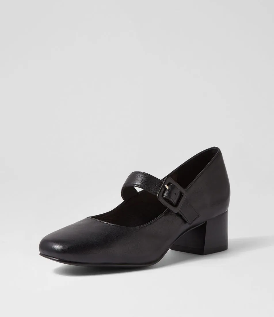 SUPERSOFT Bethanys Black Leather Mary Jane Heels