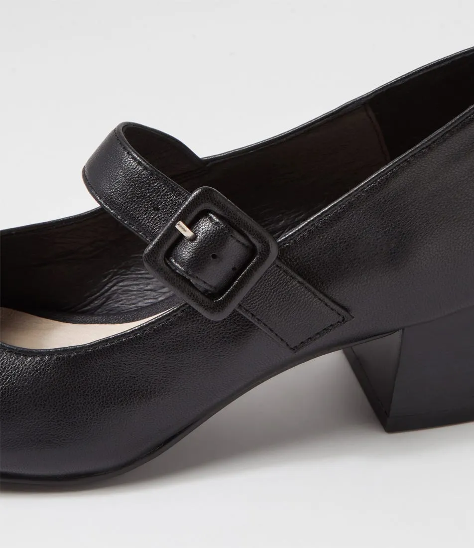 SUPERSOFT Bethanys Black Leather Mary Jane Heels