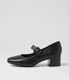 SUPERSOFT Bethanys Black Leather Mary Jane Heels