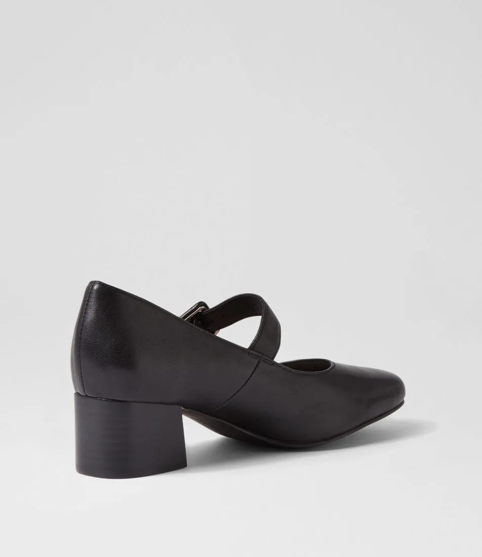 SUPERSOFT Bethanys Black Leather Mary Jane Heels