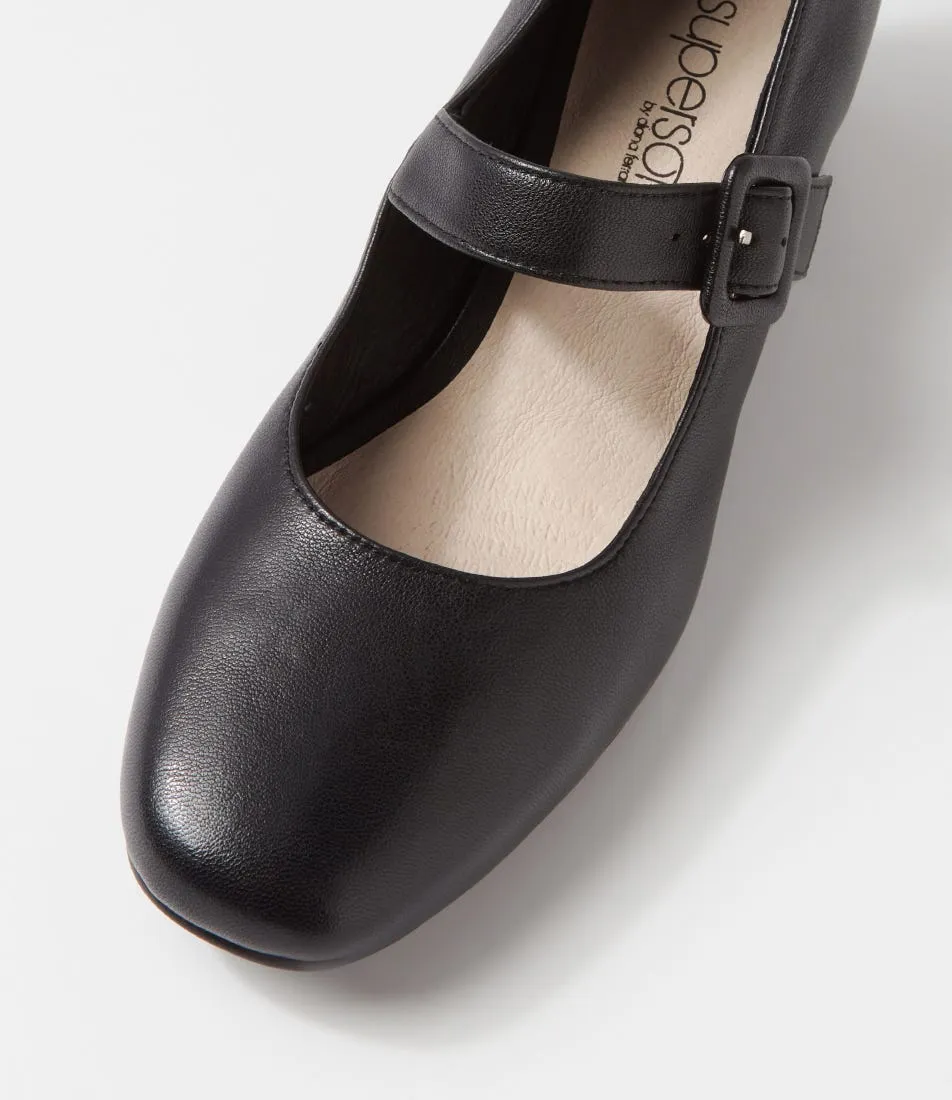 SUPERSOFT Bethanys Black Leather Mary Jane Heels