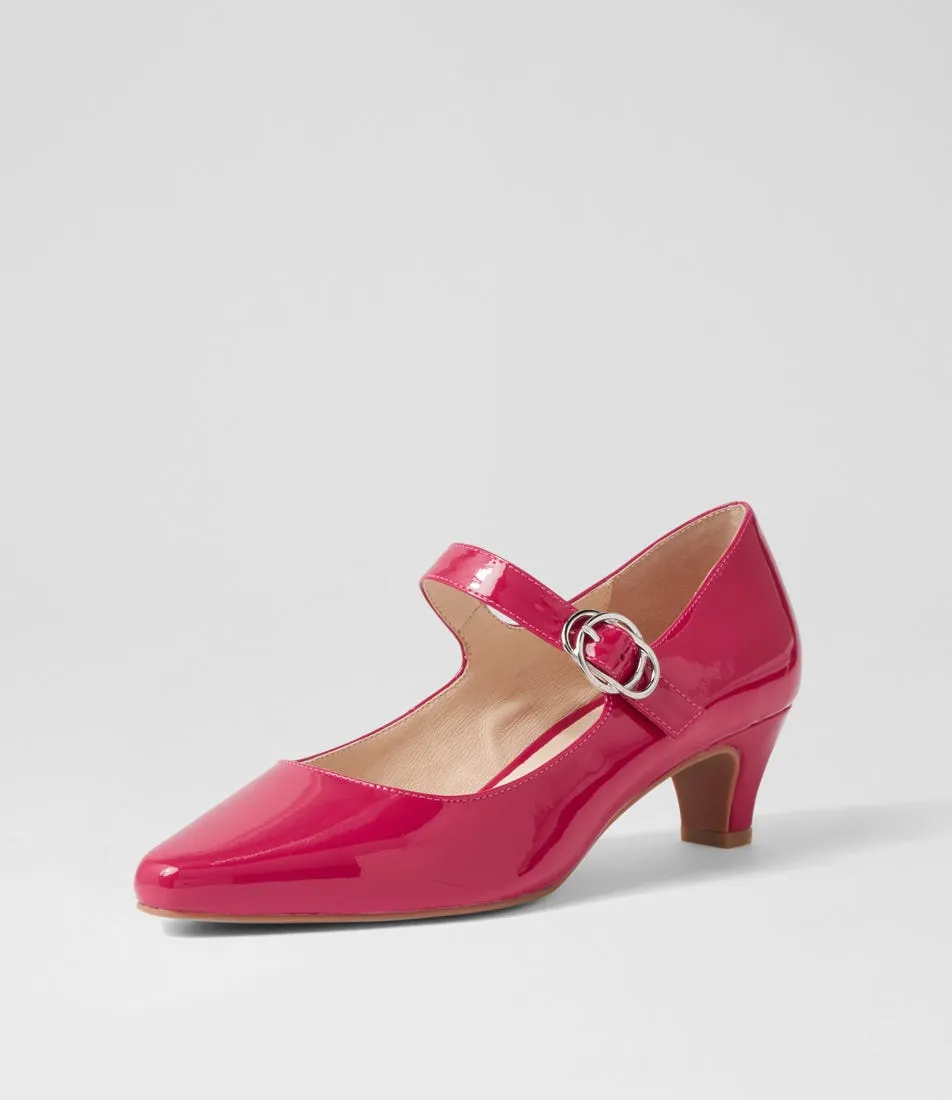 SUPERSOFT Lays Dark Fuchsia Covered Patent Leather Mary Jane Heels