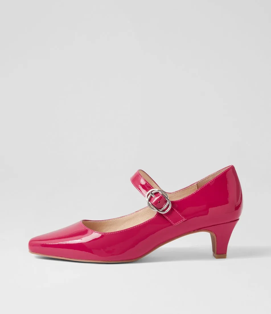 SUPERSOFT Lays Dark Fuchsia Covered Patent Leather Mary Jane Heels