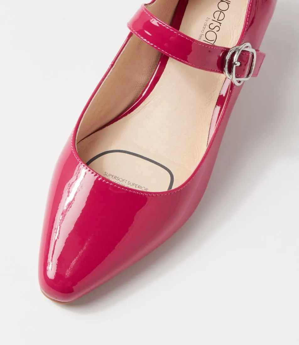 SUPERSOFT Lays Dark Fuchsia Covered Patent Leather Mary Jane Heels