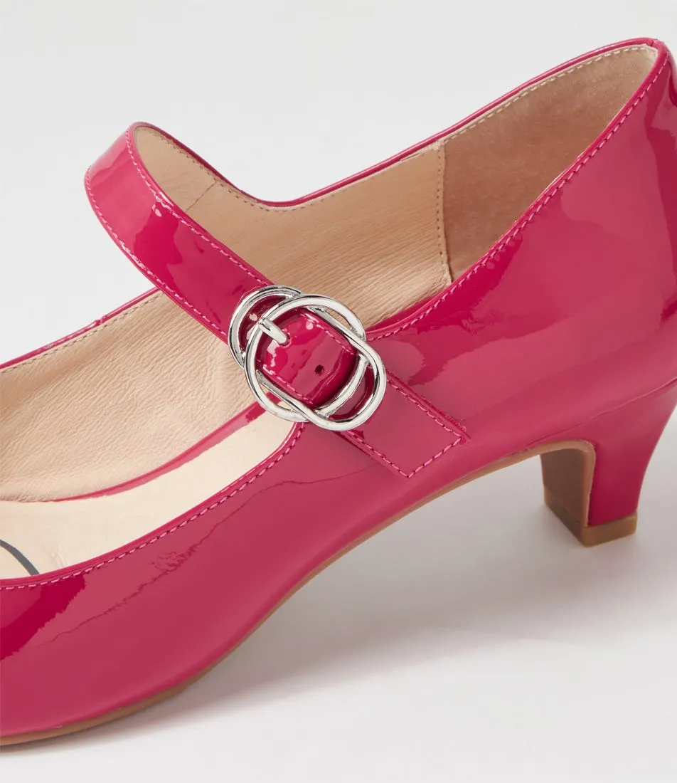 SUPERSOFT Lays Dark Fuchsia Covered Patent Leather Mary Jane Heels