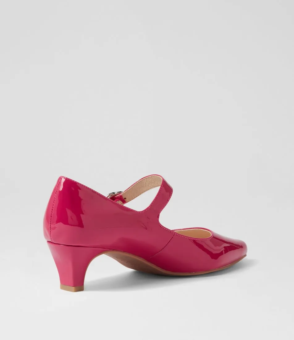 SUPERSOFT Lays Dark Fuchsia Covered Patent Leather Mary Jane Heels