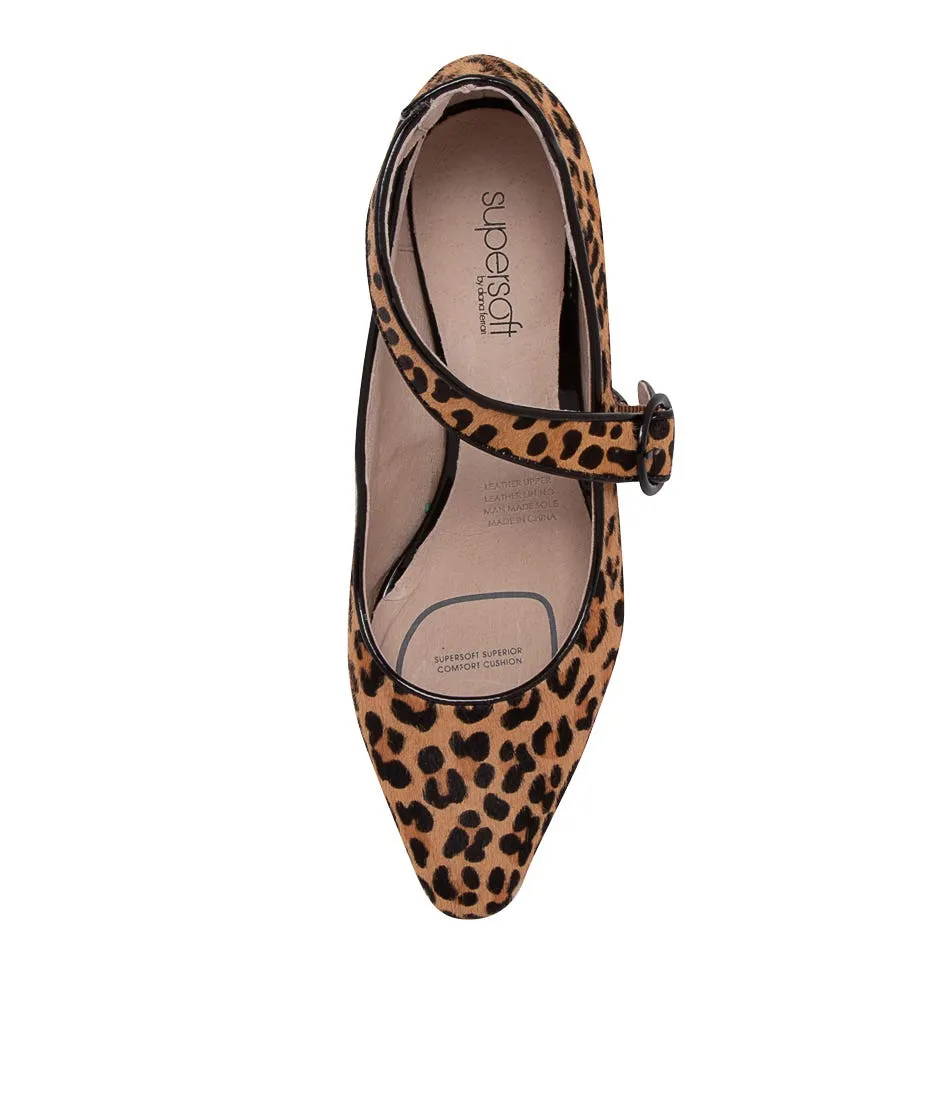 SUPERSOFT Moniesz Tan Leopard Leather Heels