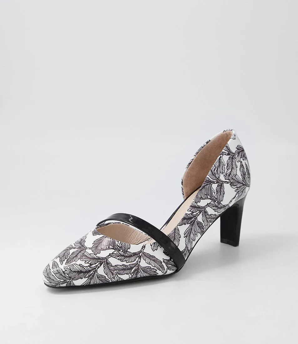 SUPERSOFT Narda2 Black White Floral Black Leather Patent Heels