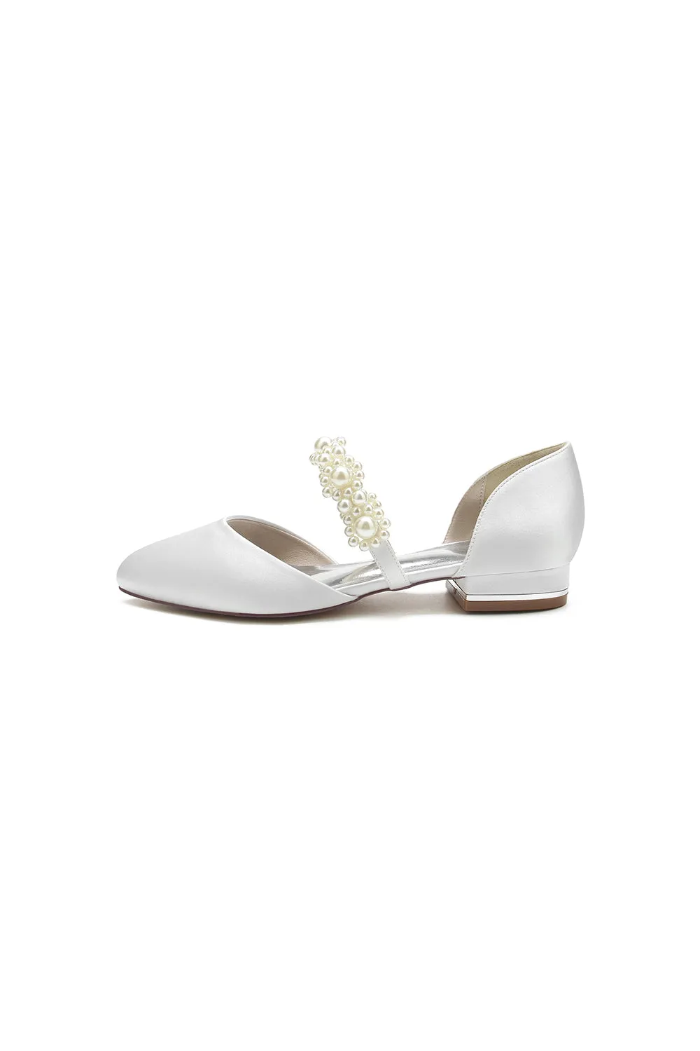 Sweet Round Toe Retro Pearl Strap  Low Heels