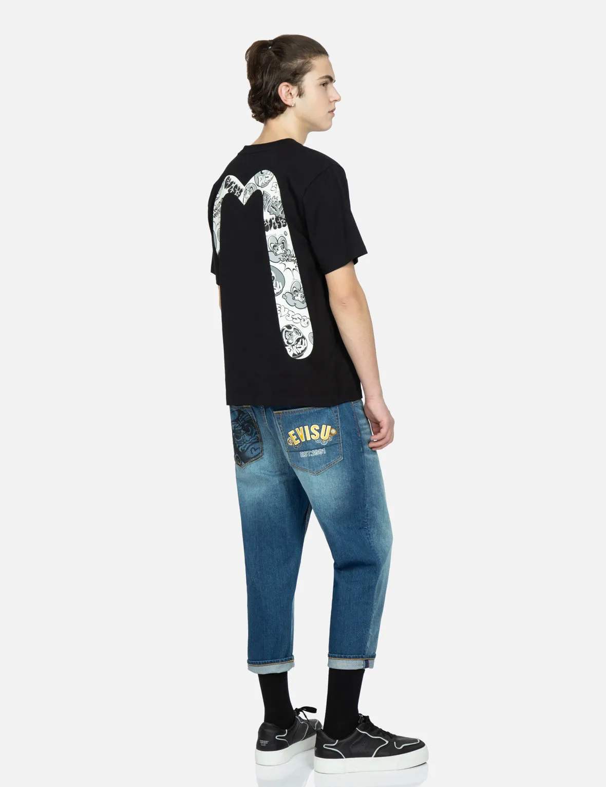 Taiko Daruma Print Cropped-Fit Jeans #2027