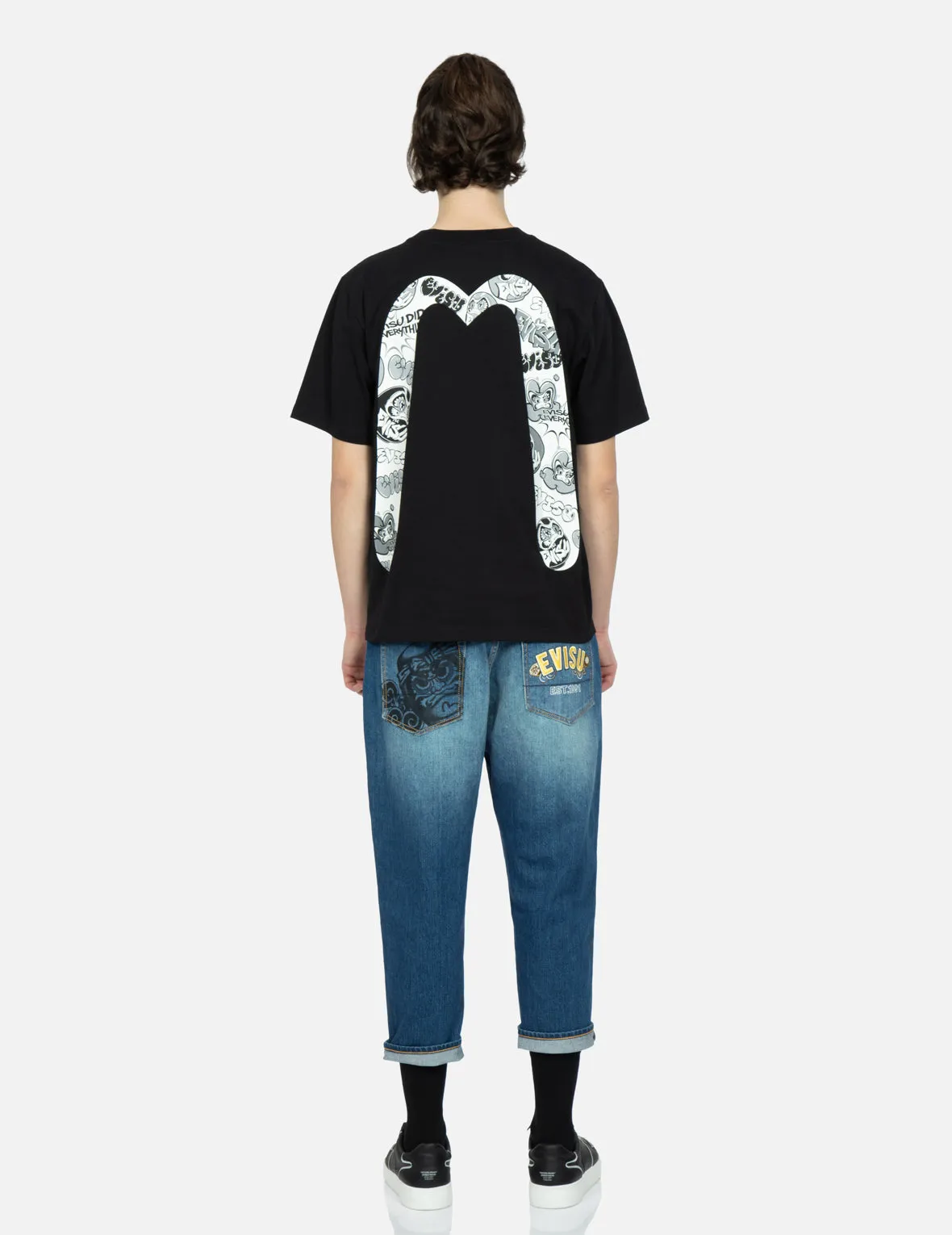 Taiko Daruma Print Cropped-Fit Jeans #2027