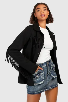 Tall Fringed Suedette Utility Jacket