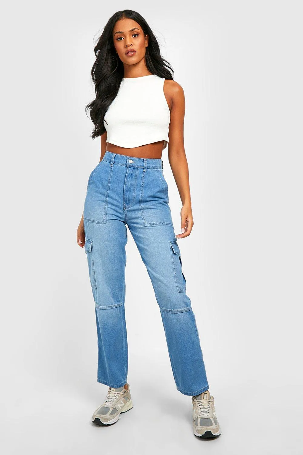 Tall Seam Detail Mid Rise Cargo Jeans