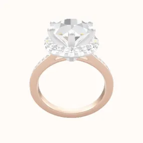 Tapered Channel Set Engagement Ring With Six Prong Halo Head