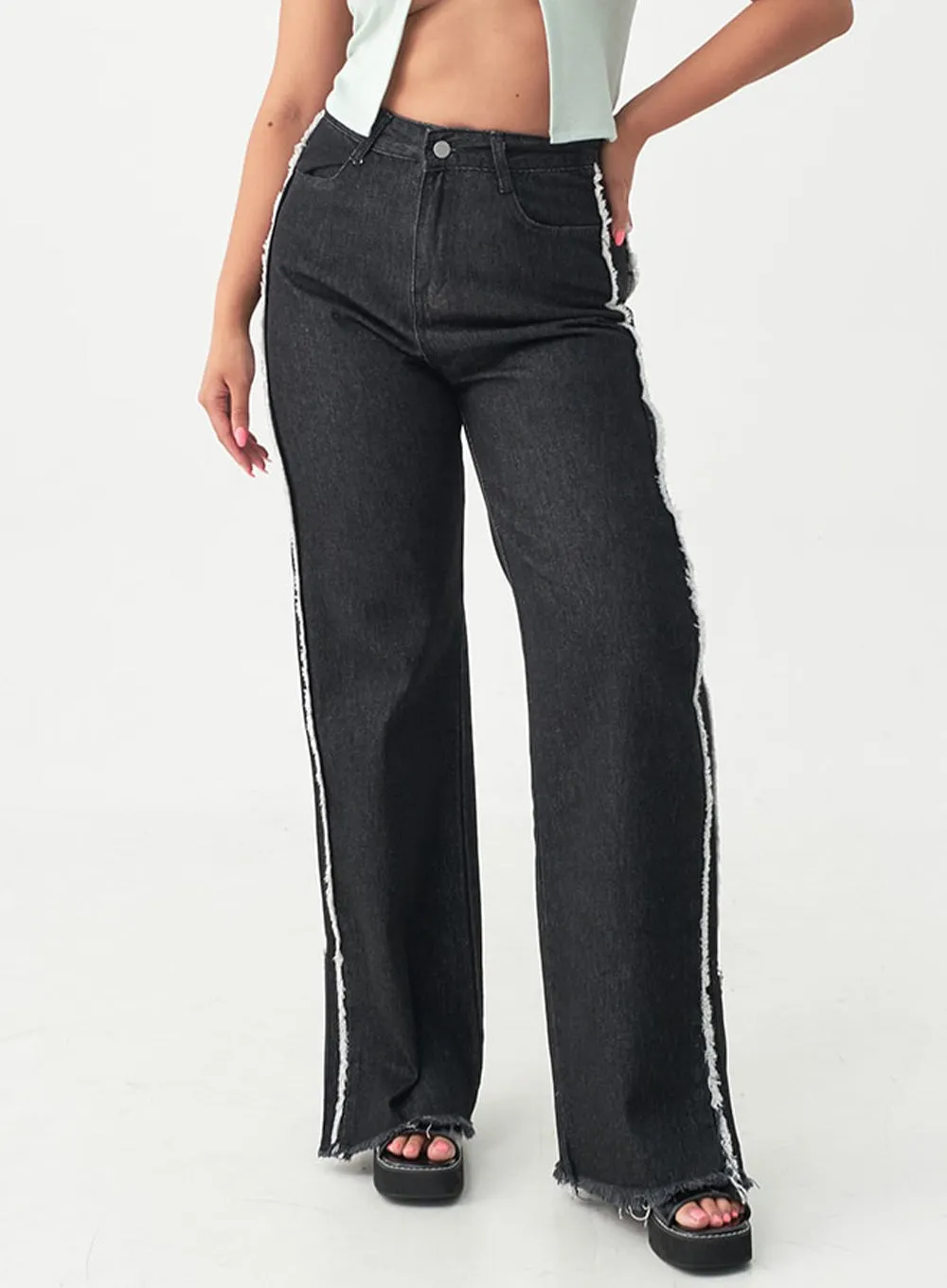 Tassel Zipper Slit Jeans for Women IU20