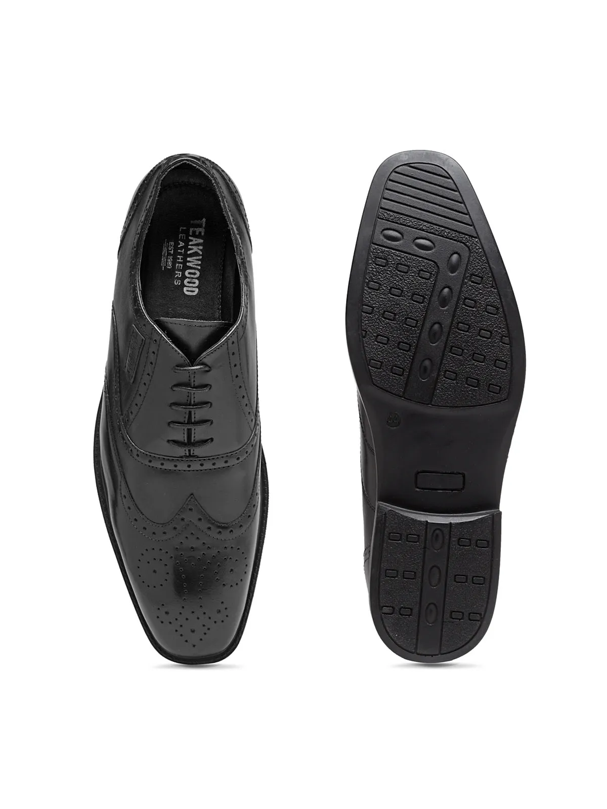 Teakwood Genuine Leather Black Oxford Shoes