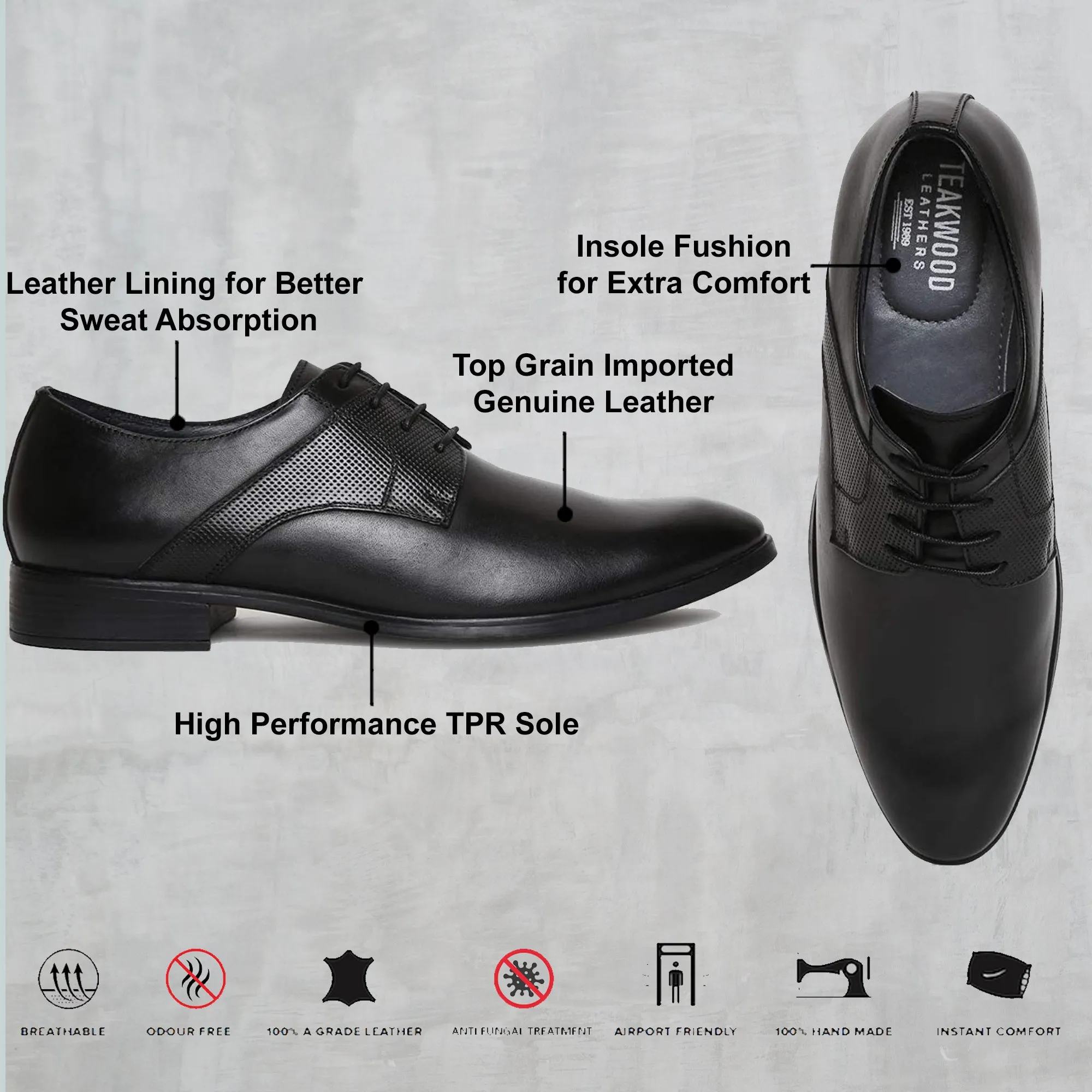 Teakwood Genuine Leather Black Shoes