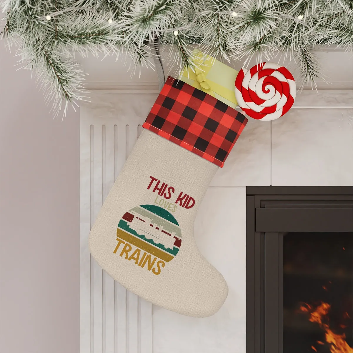 This Kid Loves Trains Christmas Stocking