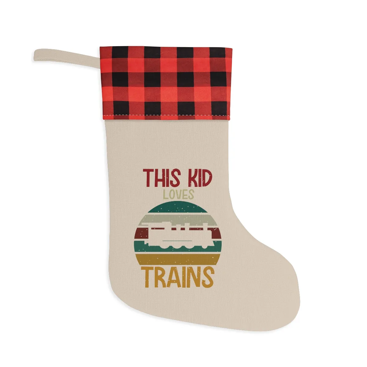 This Kid Loves Trains Christmas Stocking