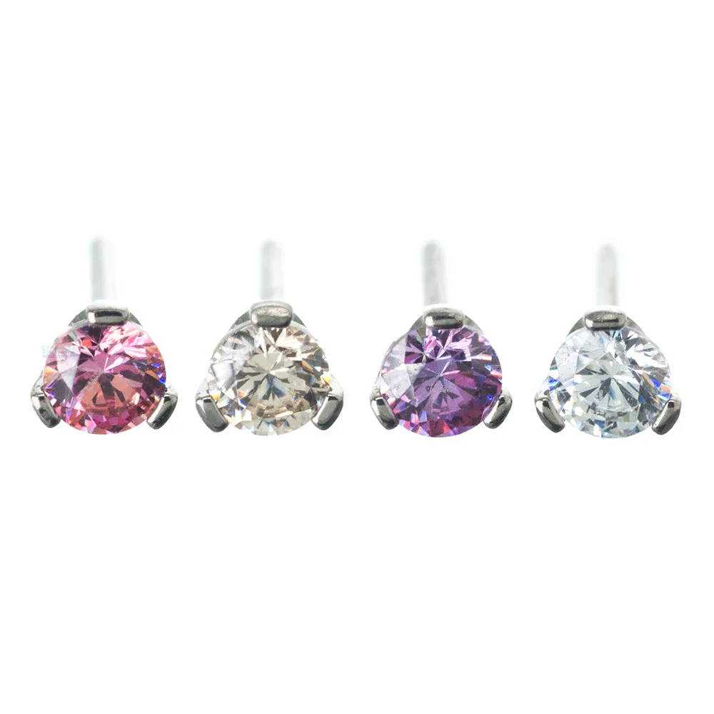 threadless: 2mm 3 Prong-Set Round Faceted Gem End