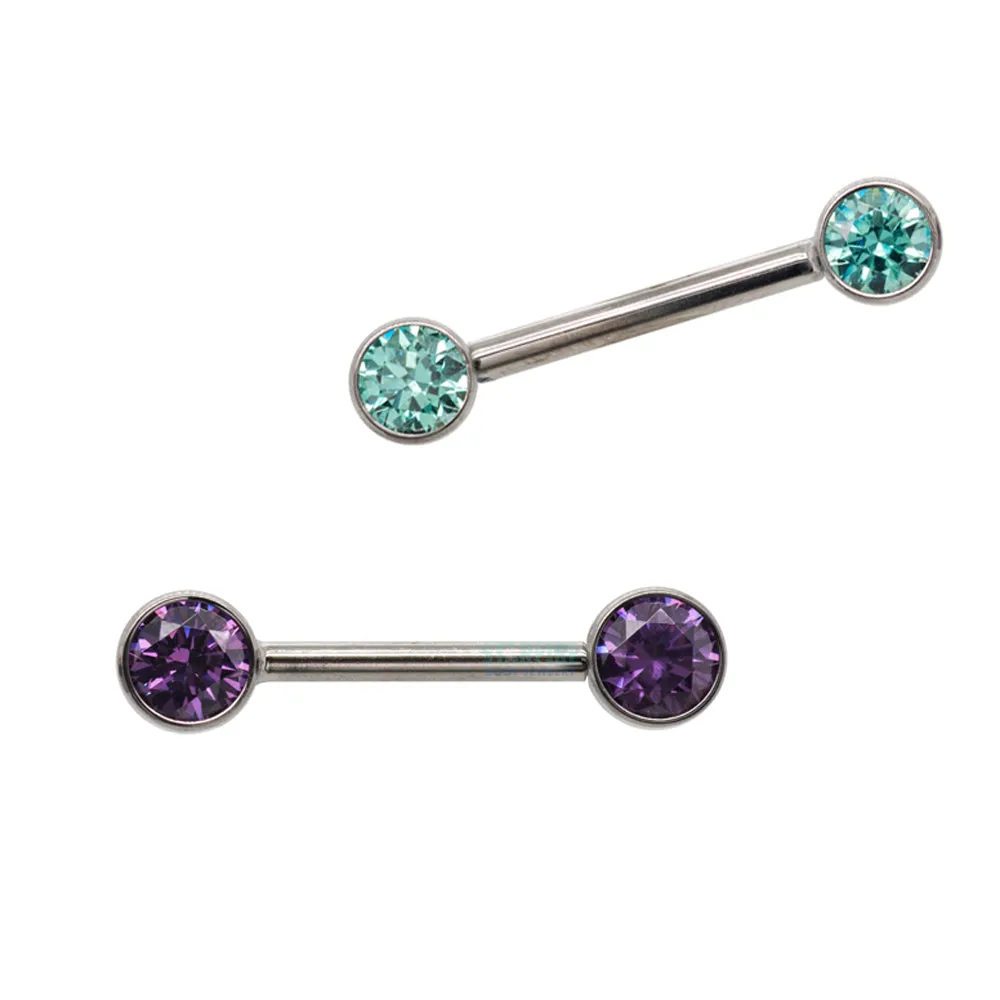 threadless: Brilliant-Cut Gems Side-Set Nipple Barbell in Bezel - single