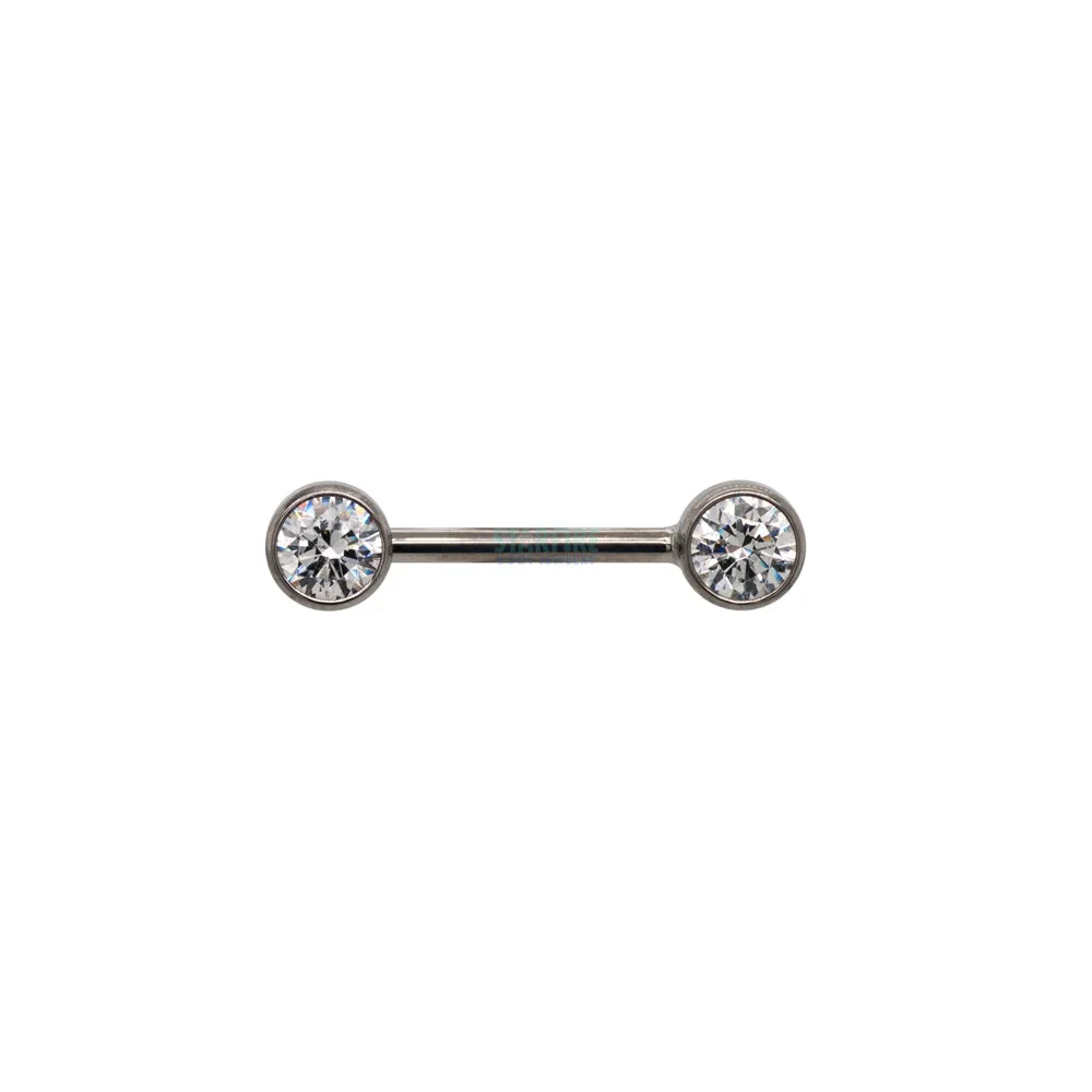 threadless: Brilliant-Cut Gems Side-Set Nipple Barbell in Bezel - single