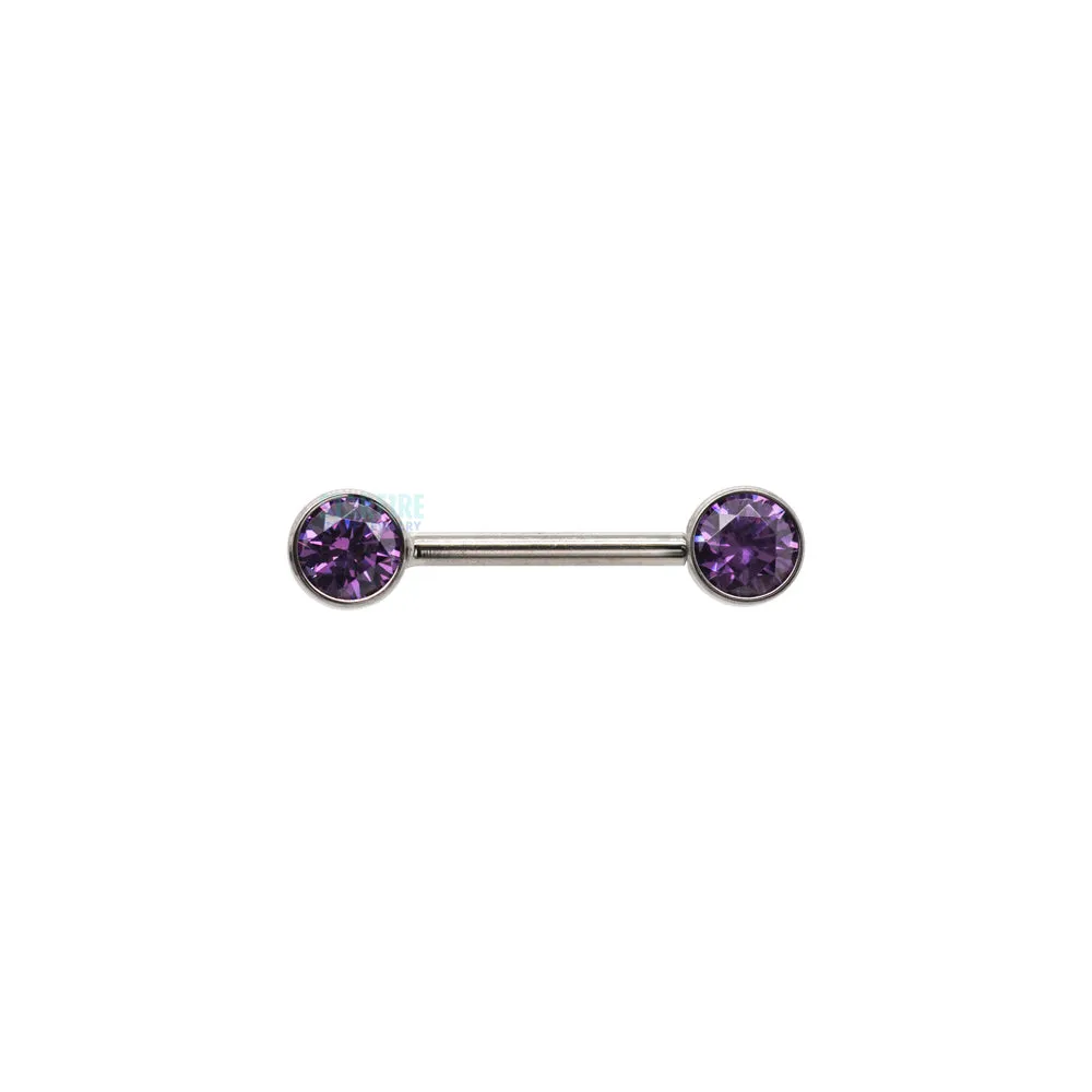 threadless: Brilliant-Cut Gems Side-Set Nipple Barbell in Bezel - single