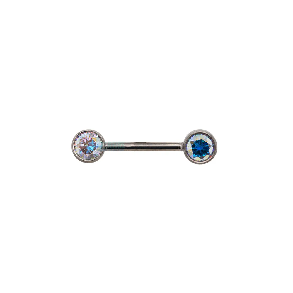 threadless: Brilliant-Cut Gems Side-Set Nipple Barbell in Bezel - single