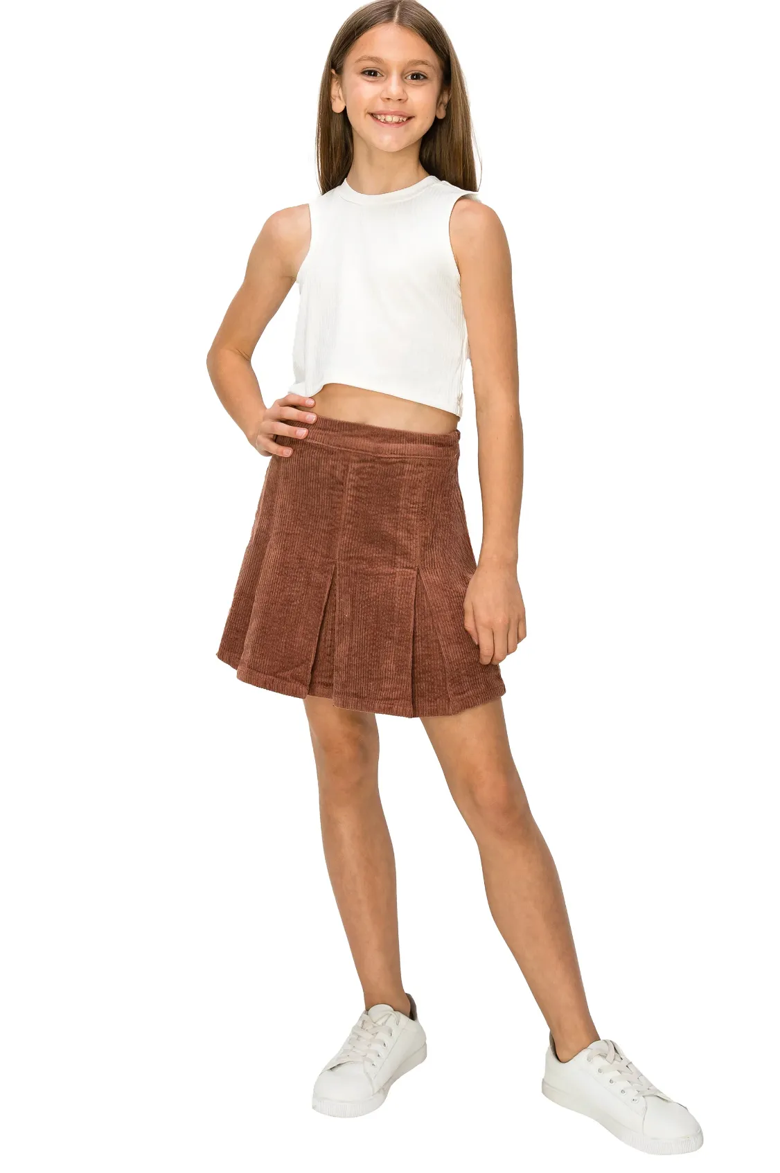 Tractr Girl Brown Corduroy Tennis Skirt