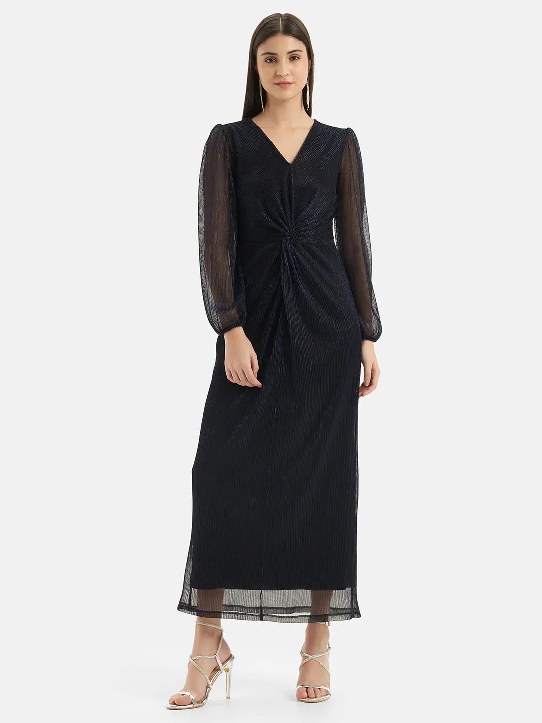 Front Knot Maxi Dress with V Neck