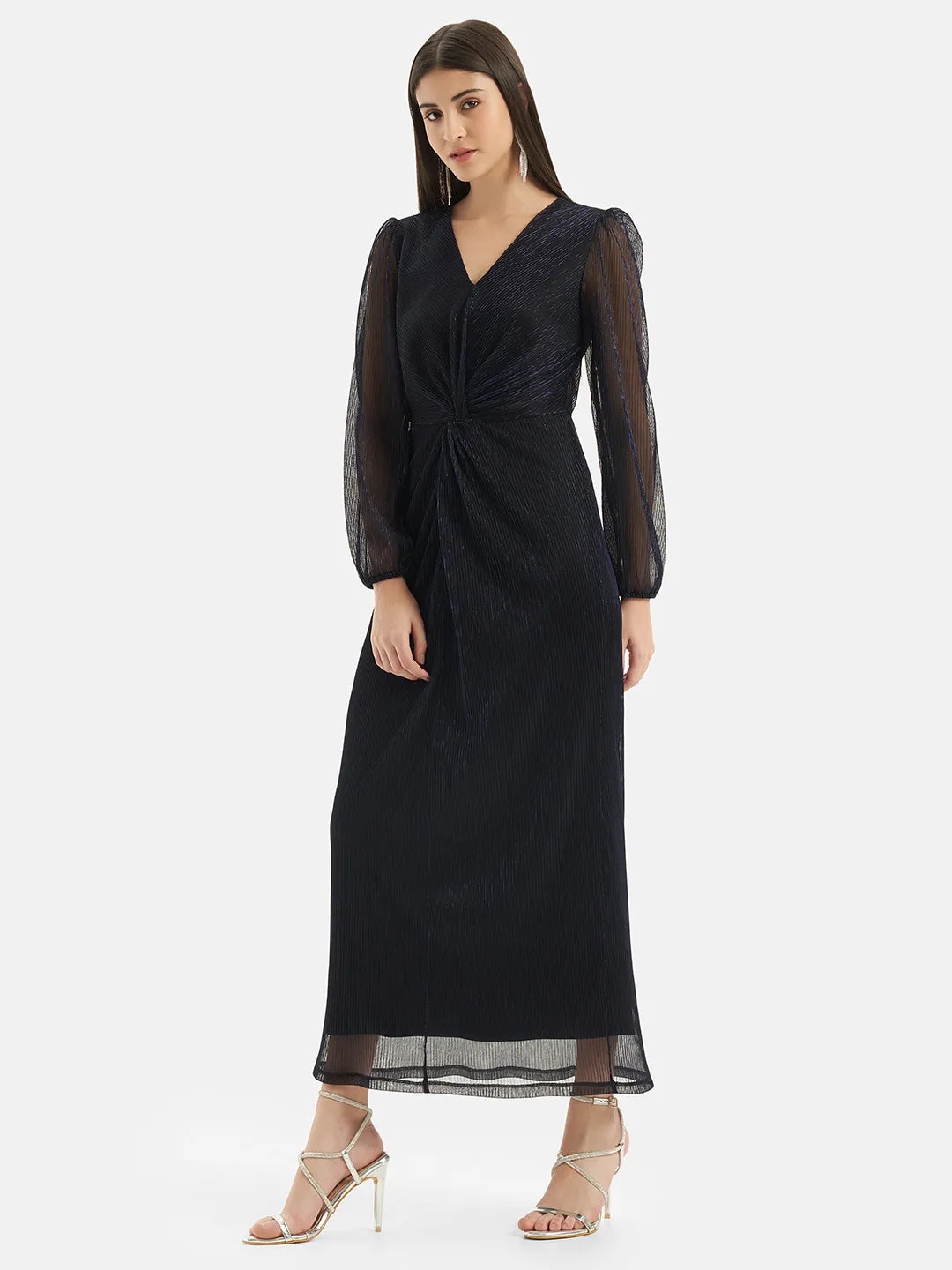 Front Knot Maxi Dress with V Neck